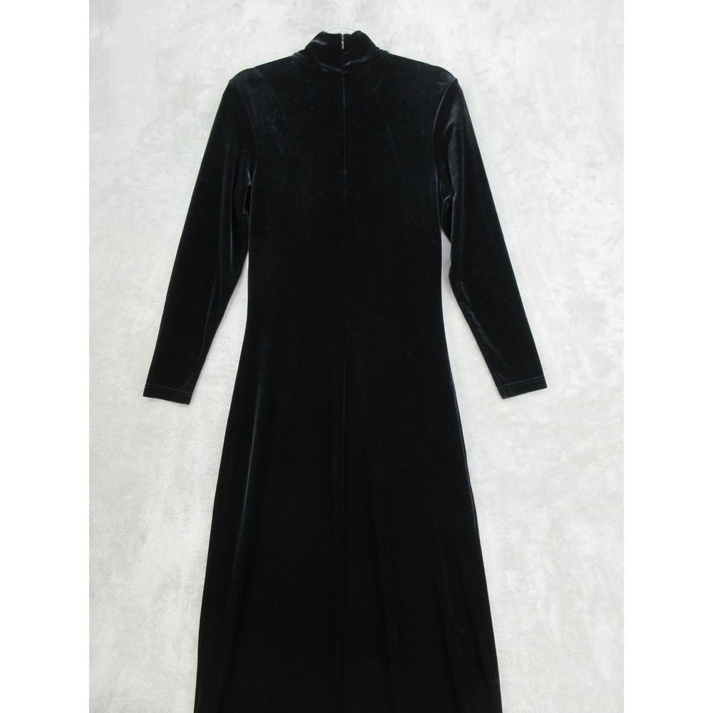 Vintage Express Dress Womens Size 6 Tricot Velvet Mock Maxi Stretch 90s Black - Picture 5 of 14